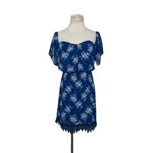 Socialite blue pink floral off shoulder mini dress size Small